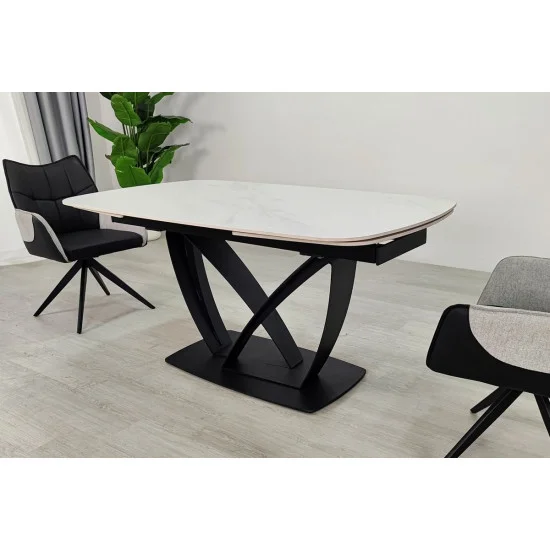 Обеденный раскладной стол TYLER CERAMIC 160(240)*90 белый мат/черный 5