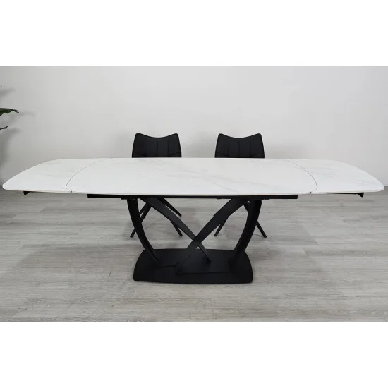 Обеденный раскладной стол TYLER CERAMIC 160(240)*90 белый мат/черный 7