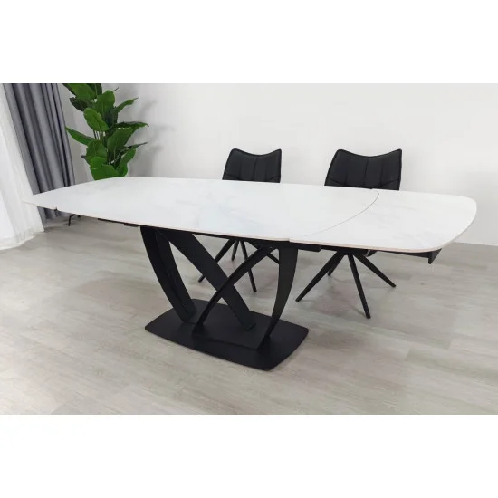 Обеденный раскладной стол TYLER CERAMIC 160(240)*90 белый мат/черный 2