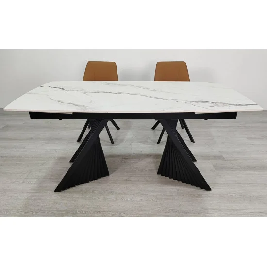 Обеденный раскладной стол EDMUND CERAMIC 160(240)*90 белый мат/черный 5