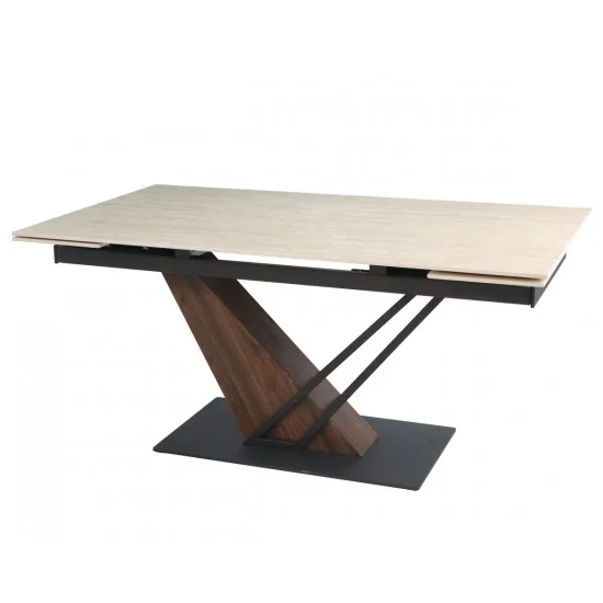 Стол FERNANDO CERAMIC 160(220)*90 травертин мат/тёмный орех 2