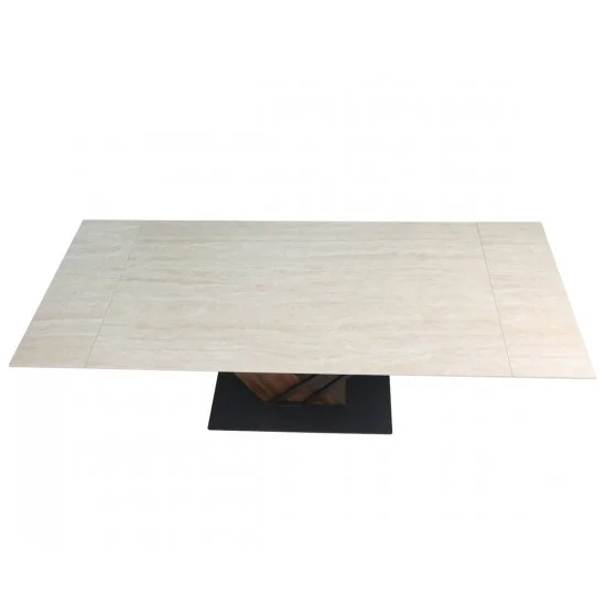 Стол FERNANDO CERAMIC 160(220)*90 травертин мат/тёмный орех 6