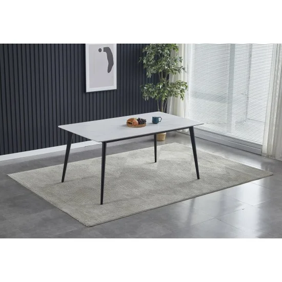 Стол обеденный SABA CERAMIC 130*70 белый глянец / черный каркас 5