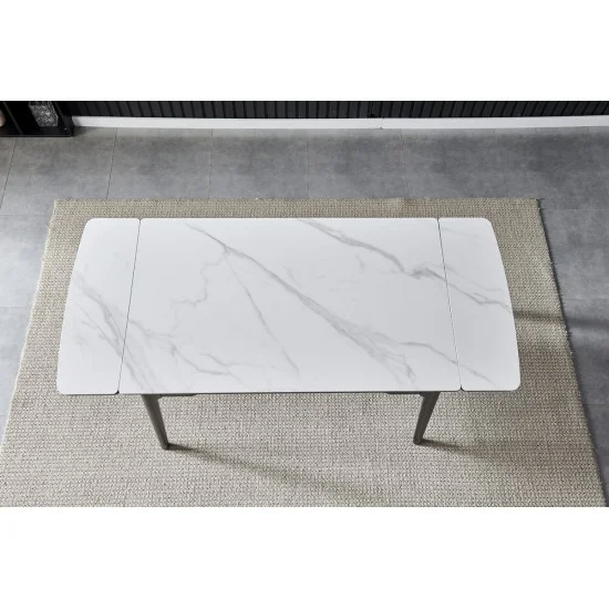 Стол обеденный раскладной BONN CERAMIC 130(180)*80 белый глянец/черный каркас 7