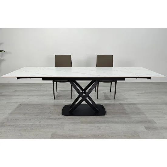 Обеденный раскладной стол HILDA CERAMIC 160(240)*90 белый мат/черный 6