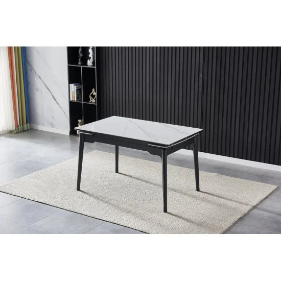 Стол обеденный раскладной BONN CERAMIC 130(180)*80 белый глянец/черный каркас 2