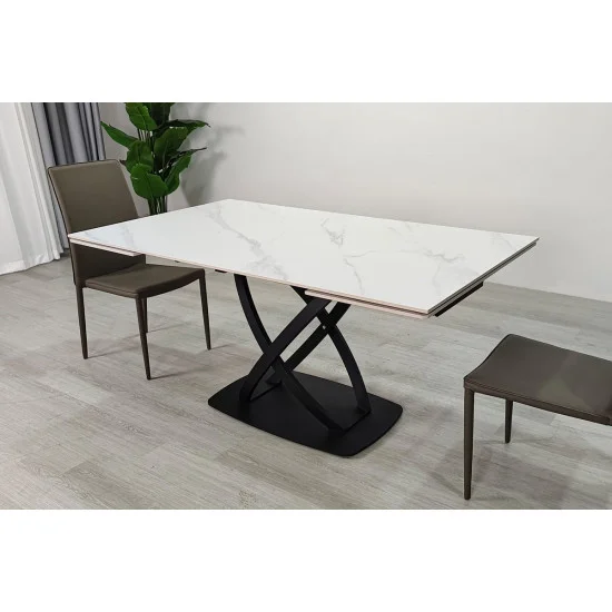 Обеденный раскладной стол HILDA CERAMIC 160(240)*90 белый мат/черный 3