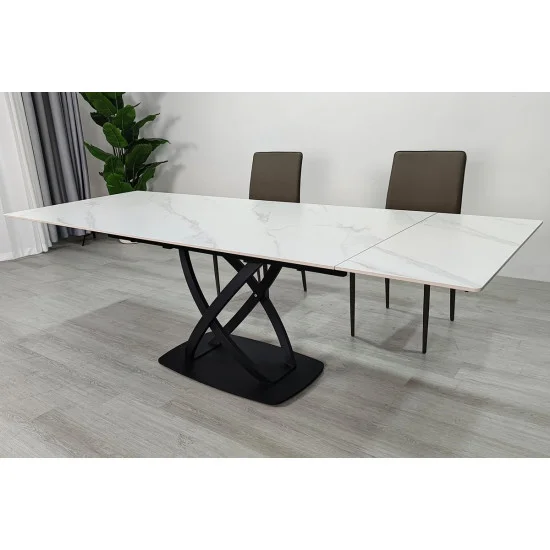 Обеденный раскладной стол HILDA CERAMIC 160(240)*90 белый мат/черный 4