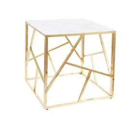 Журнальний столик ESCADA B II білий ефект мармуру / золото 55X55 ESCADABMAZL