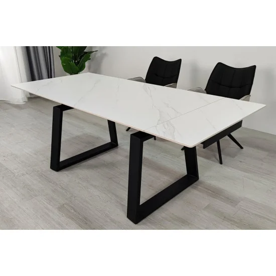 Стол обеденный раскладной BERNARD CERAMIC 140(200)*90 белый мат/черный 7