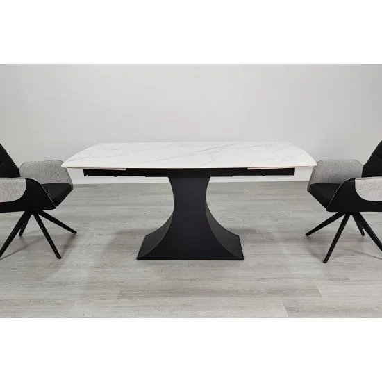 Стіл обідній розкладний GILBERT CERAMIC 160(240)*90 білий мат/чорний 6