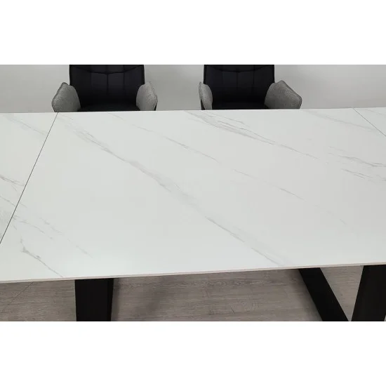 Стол обеденный раскладной BERNARD CERAMIC 140(200)*90 белый мат/черный 8