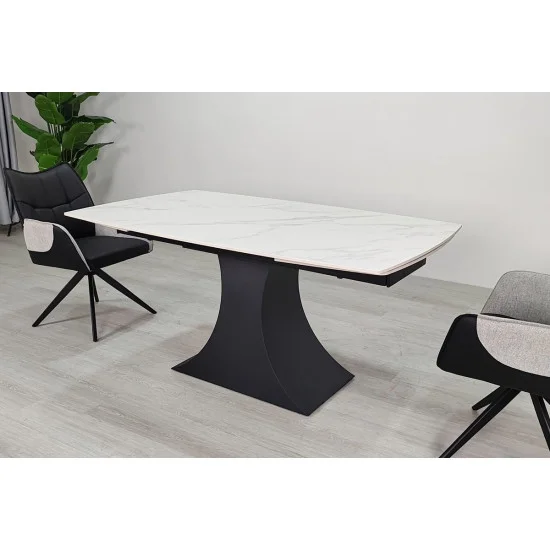 Стіл обідній розкладний GILBERT CERAMIC 160(240)*90 білий мат/чорний 7