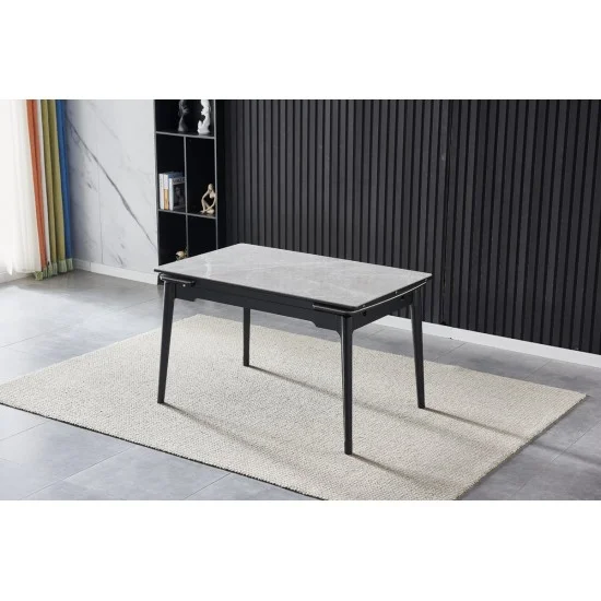 Стол обеденный раскладной BONN CERAMIC 130(180)*80 серый глянец/черный каркас 2