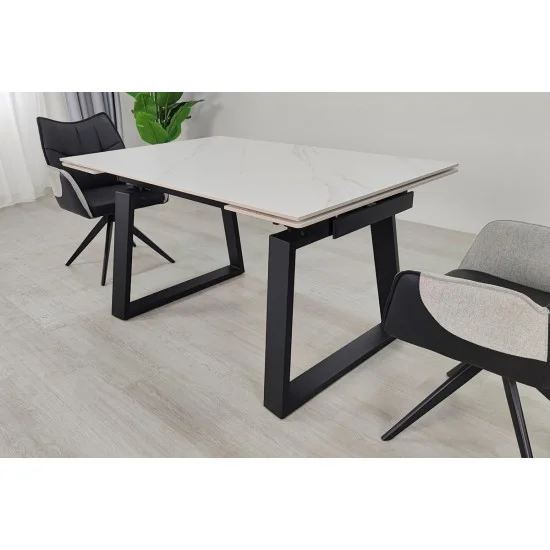 Стол обеденный раскладной BERNARD CERAMIC 140(200)*90 белый мат/черный 5