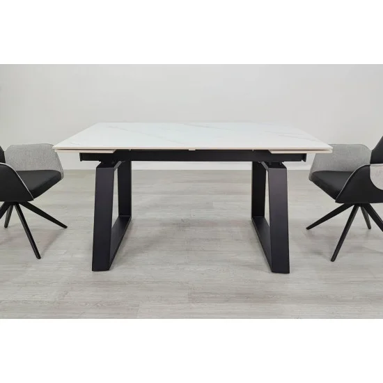 Стол обеденный раскладной BERNARD CERAMIC 140(200)*90 белый мат/черный 4