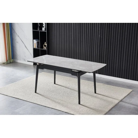 Стол обеденный раскладной BONN CERAMIC 130(180)*80 серый глянец/черный каркас 3