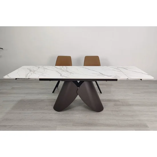 Обеденный раскладной стол AGNES CERAMIC 160(240)*90 белый позолоченный мат/коричневый 6