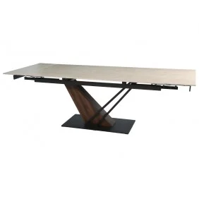 Стол FERNANDO CERAMIC 180(240)*90 травертин мат/тёмный орех