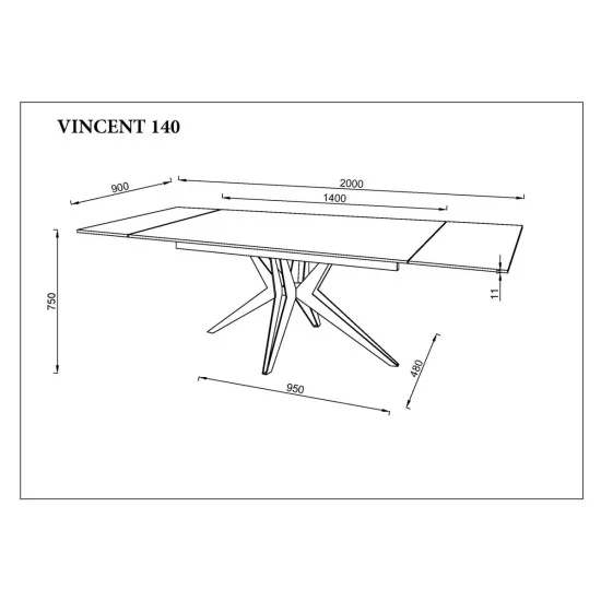 Стіл обідній розкладний VINCENT CERAMIC 140(200)*90 графіт мат/чорний 10