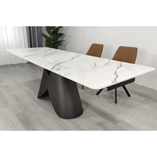 Обеденный раскладной стол AGNES CERAMIC 160(240)*90 белый позолоченный мат/коричневый 7