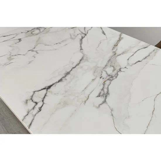 Обеденный раскладной стол AGNES CERAMIC 160(240)*90 белый позолоченный мат/коричневый 9