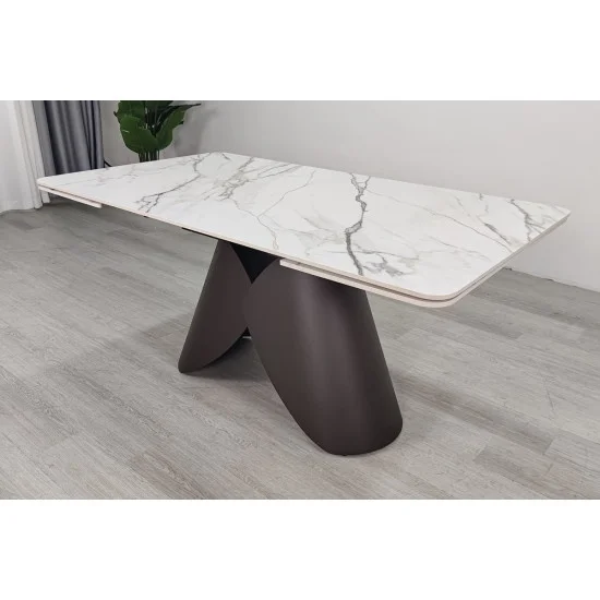 Обеденный раскладной стол AGNES CERAMIC 160(240)*90 белый позолоченный мат/коричневый 5