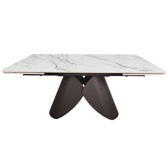 Обеденный раскладной стол AGNES CERAMIC 160(240)*90 белый позолоченный мат/коричневый 3