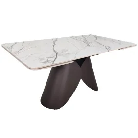 Стіл обідній розкладний AGNES CERAMIC 160(240)*90 білий позолочений мат/коричневий