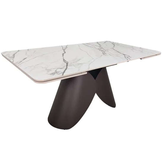 Обеденный раскладной стол AGNES CERAMIC 160(240)*90 белый позолоченный мат/коричневый 1