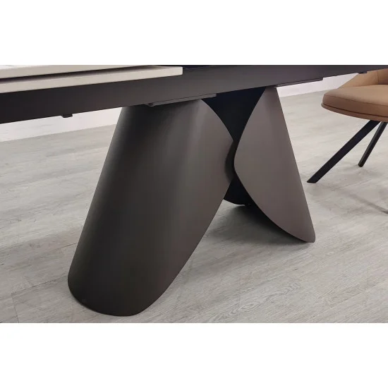 Обеденный раскладной стол AGNES CERAMIC 160(240)*90 белый позолоченный мат/коричневый 8