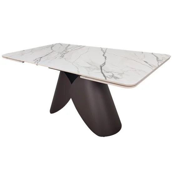 Обеденный раскладной стол AGNES CERAMIC 160(240)*90 белый позолоченный мат/коричневый 2