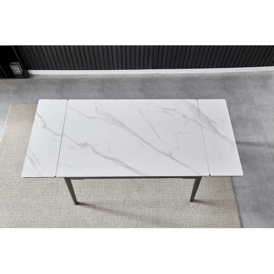 Стіл обідній розкладний BONN II CERAMIC 140(200)*90 білий глянець/чорний каркас 7