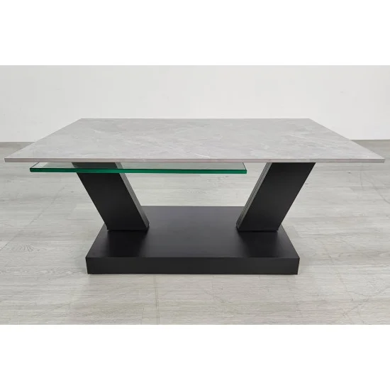 Журнальний столик ARIZONA сірий глянець+скло/чорний 2