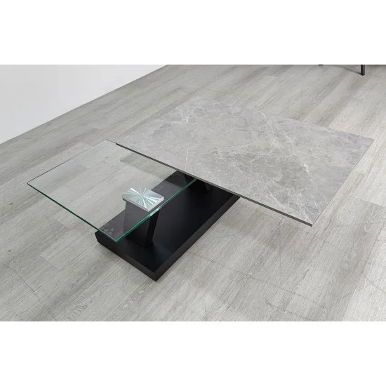 Журнальний столик ARIZONA сірий глянець+скло/чорний 4