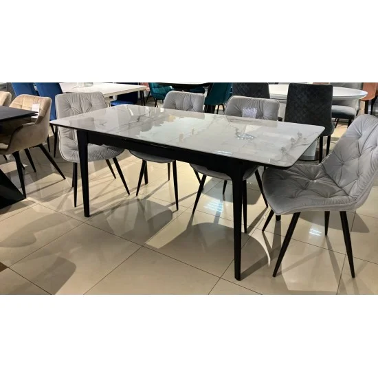 Стіл обідній розкладний BERLIN CERAMIC білий глянець/чорний 140(180)X80 10