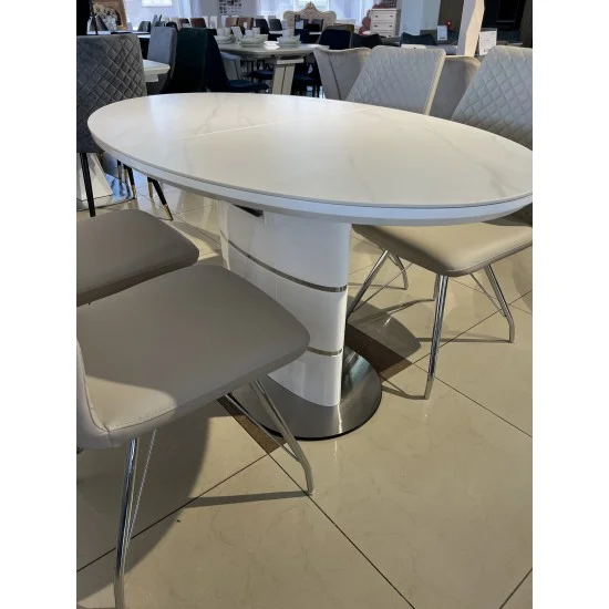 Стол обеденный раскладной SANREMO CERAMIC белый эффект мрамора / белый глянец 160(200)X90 12