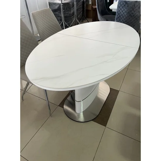 Стол обеденный раскладной SANREMO CERAMIC белый эффект мрамора / белый глянец 160(200)X90 11