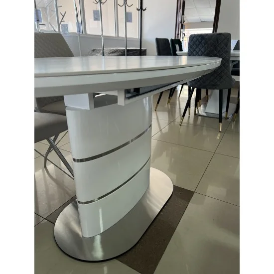 Стол обеденный раскладной SANREMO CERAMIC белый эффект мрамора / белый глянец 160(200)X90 10