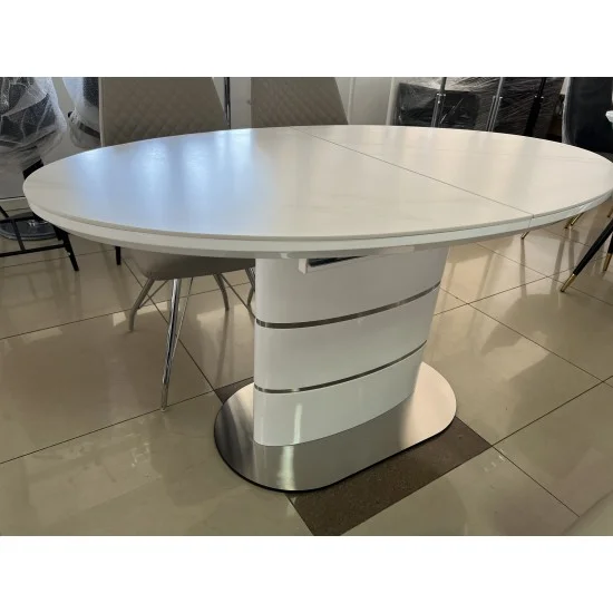 Стол обеденный раскладной SANREMO CERAMIC белый эффект мрамора / белый глянец 160(200)X90 9