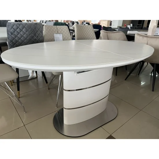 Стол обеденный раскладной SANREMO CERAMIC белый эффект мрамора / белый глянец 140(180)X80 4