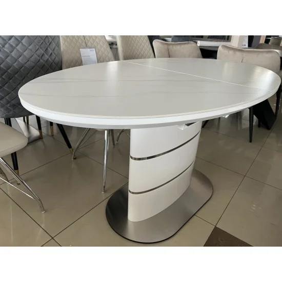Стол обеденный раскладной SANREMO CERAMIC белый эффект мрамора / белый глянец 160(200)X90 2