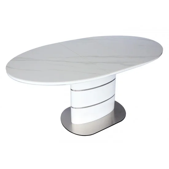 Стол обеденный раскладной SANREMO CERAMIC белый эффект мрамора / белый глянец 160(200)X90 14