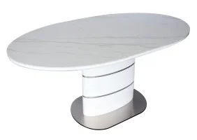 Стол обеденный раскладной SANREMO CERAMIC белый эффект мрамора / белый глянец 140(180)X80