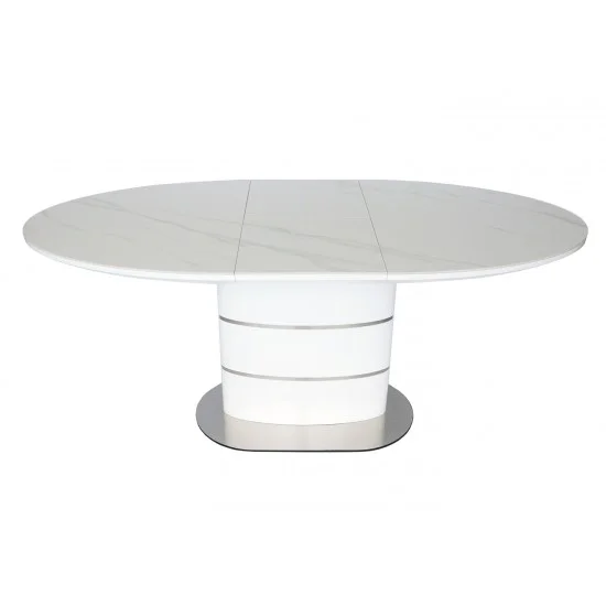 Стол обеденный раскладной SANREMO CERAMIC белый эффект мрамора / белый глянец 160(200)X90 1