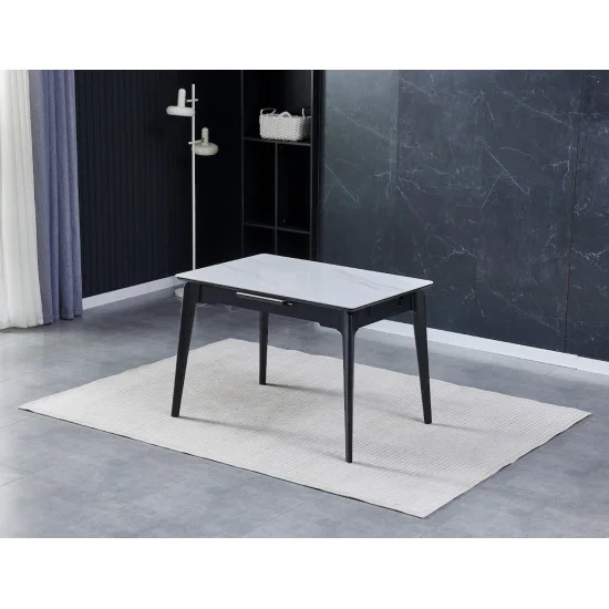 Стіл обідній розкладний BERLIN CERAMIC 111(140)*75 білий глянець / чорний каркас 2