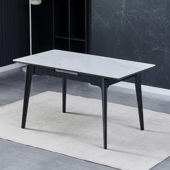 Стіл обідній розкладний BERLIN CERAMIC 111(140)*75 білий глянець / чорний каркас 4
