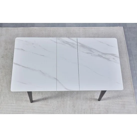 Стіл обідній розкладний BERLIN CERAMIC 111(140)*75 білий глянець / чорний каркас 3