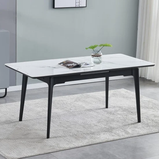 Стіл обідній розкладний BERLIN CERAMIC білий глянець/чорний 140(180)X80 3