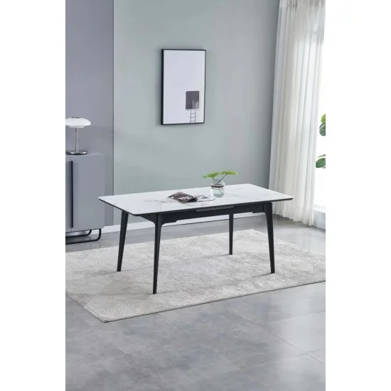 Стіл обідній розкладний BERLIN CERAMIC білий глянець/чорний 140(180)X80 2